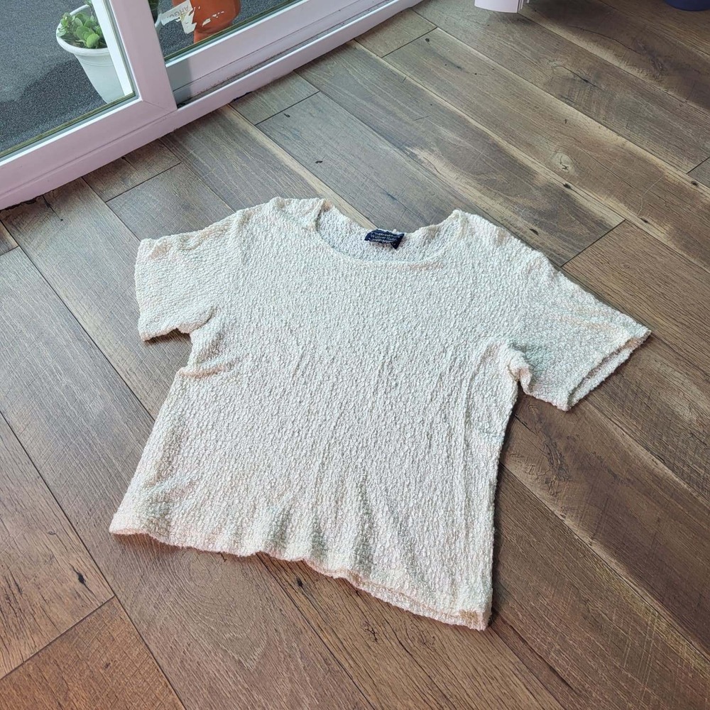 Willow Ridge Womens Cream Popcorn Knit Short Sleeve Round Neck Top Size M